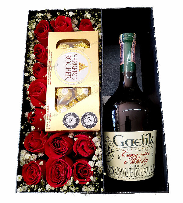 rosas, chocolate, crema de whisky. irania floristeria